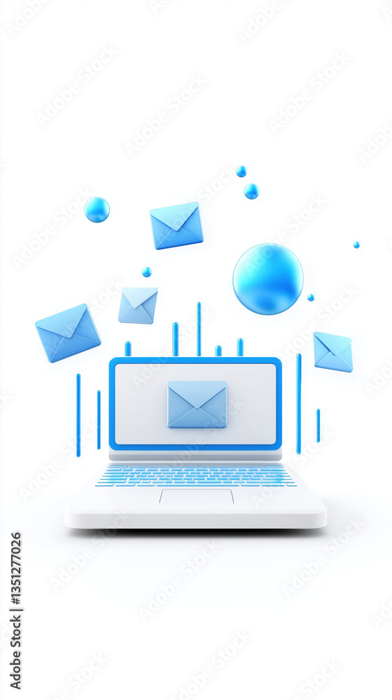Poster a modern laptop graphic displaying email icons and bubbles, emphasizing digital communication and co