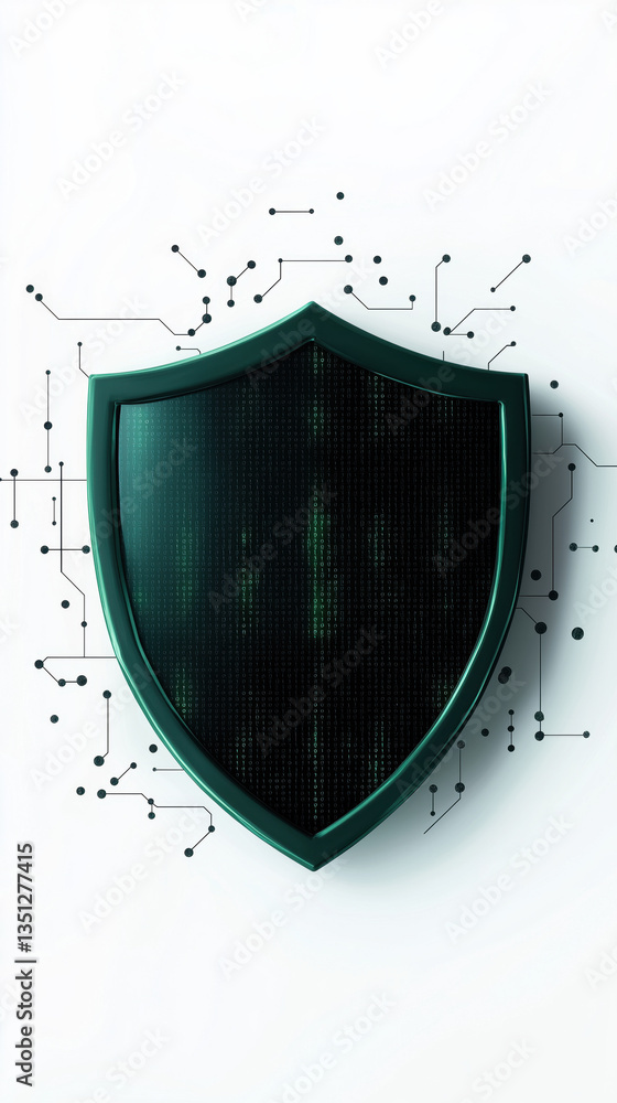 Poster a digital shield symbolizing cybersecurity, surrounded by abstract lines and circuits, representing 