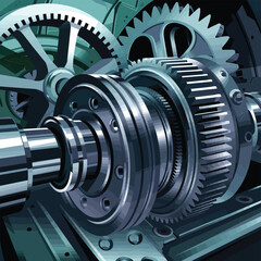 2d vector illustration colorful machine , worker and Industry and its development technology, factories and production lines icon
