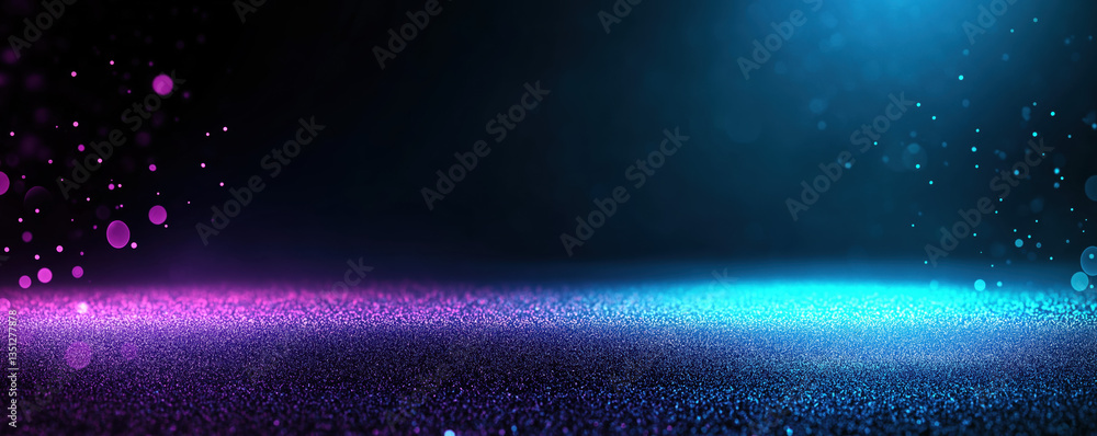 Poster a vibrant abstract background featuring a gradient of purple and blue hues with sparkling particles,