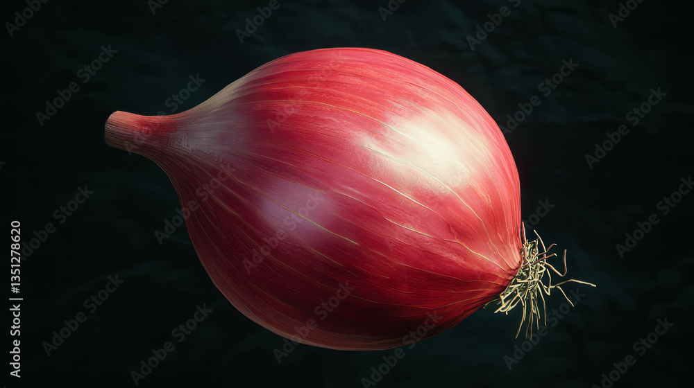 Poster realistic large sweet onion on dark background for culinary design and print