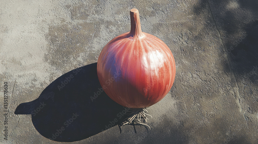 Poster realistic single large sweet onion on rustic surface