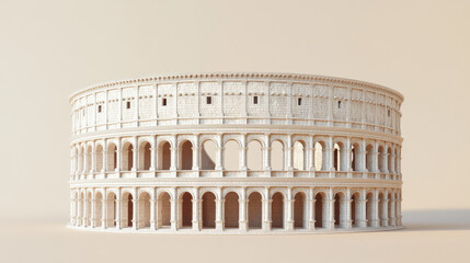 Model of ancient amphitheater on beige backdrop.