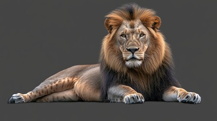 Obraz premium Majestic lion resting serenely on a smooth surface, showcasing its powerful stature and vibrant mane