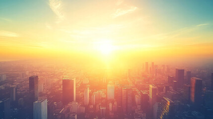 Fototapeta premium Breathtaking cityscape at sunset with soft swirling gradients and radiant tones creating a picturesque urban skyline for evening photography.