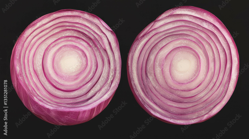 Poster Close-up of a halved red onion with detailed layers for culinary design