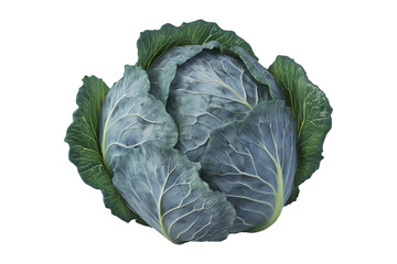 Fototapeta premium Whole green cabbage with vibrant outer leaves isolated on a transparent background. Fresh and organic vegetable concept, healthy food ingredient