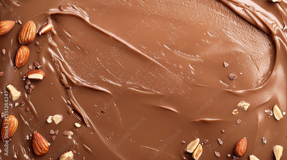 Poster tasty chocolate spread with mixed nuts on smooth surface