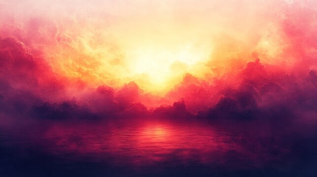 Fiery Sunset Over a Misty Landscape