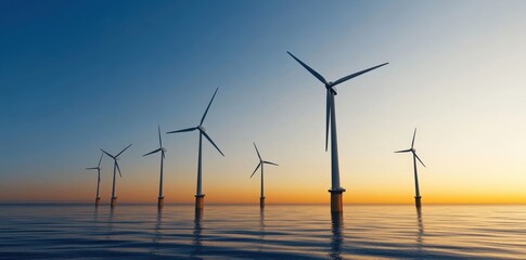 Obraz premium An offshore wind farm harnessing clean energy, showcasing sustainable power generation at sea.