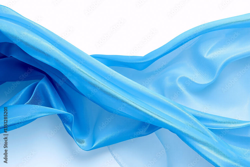 Poster a soft, flowing blue fabric elegantly drapes across a white background, creating a smooth, wave-like