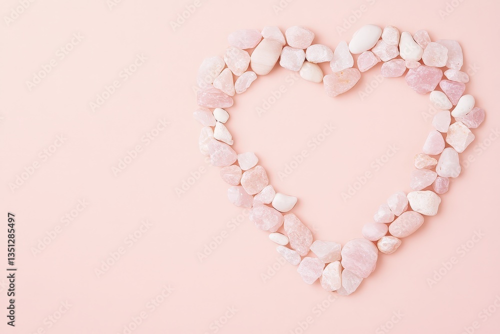 Poster A heart shape made of soft pink stones on a light pink background, creating a calming and romantic visual.