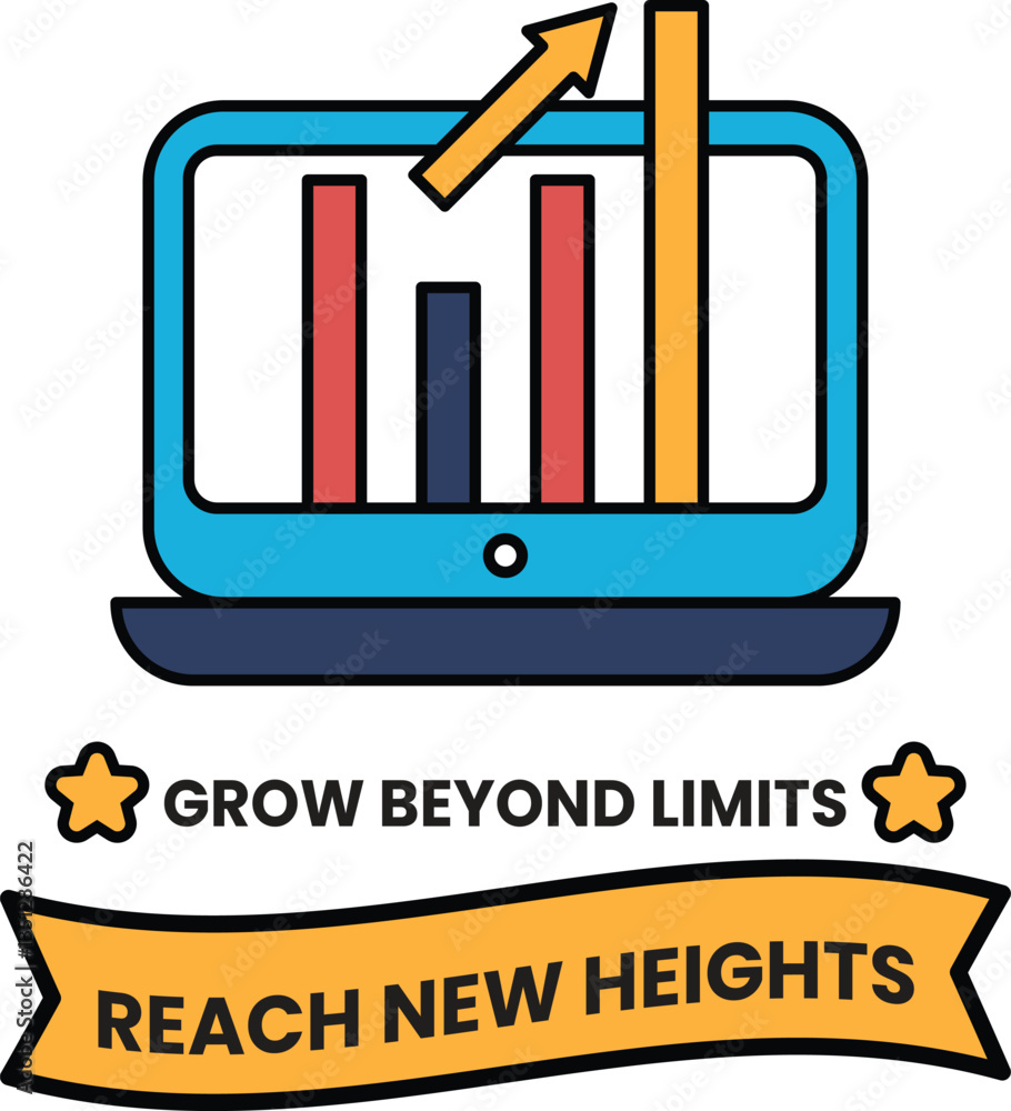 Poster a laptop screen with a graph and the words grow beyond limits written below it