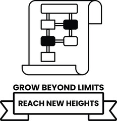 A flow chart with a ribbon around it that says Grow beyond limits
