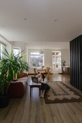 Woman working using laptop from home 