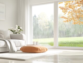 Cozy Autumn Rain for Living Room View.