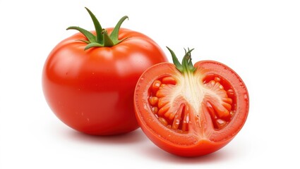 Fresh Red Tomato With Juicy Interior Sliced In Half Isolated On White Background