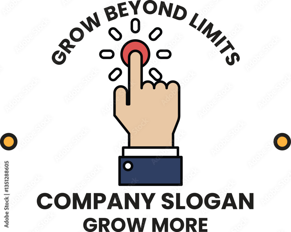 Poster a hand pointing to a button with the words grow beyond limits on the background