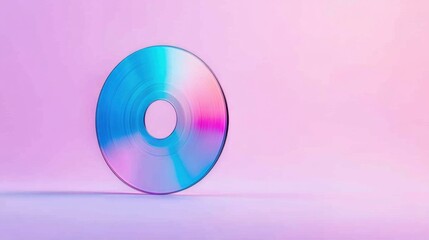 Colorful Disc on a Soft Pink Background Symbolizing Music and Creativity in a Minimalistic Style for Modern Art and Design Projects