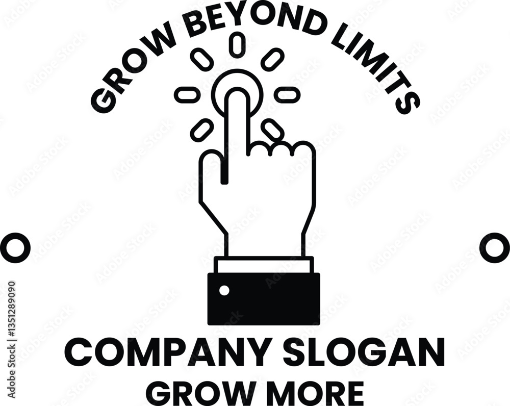 Poster hand pointing to a button with the words grow beyond limits on the background
