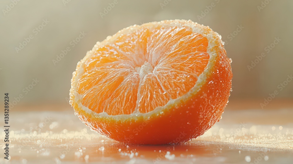 Poster close-up of a halved orange with sparkling texture on a blurred background