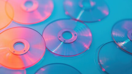 Colorful translucent discs with vibrant hues arranged artistically on a bright surface, showcasing light reflections and playful shadows for a fresh modern look.