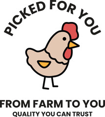 chicken is standing in front of a background with the words