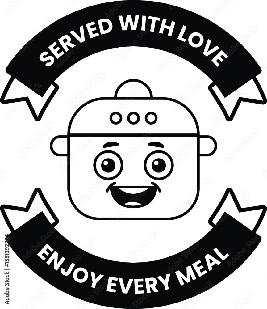 Poster smiling robot with a red pot on its head