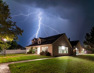 lighting storm over a suburban house