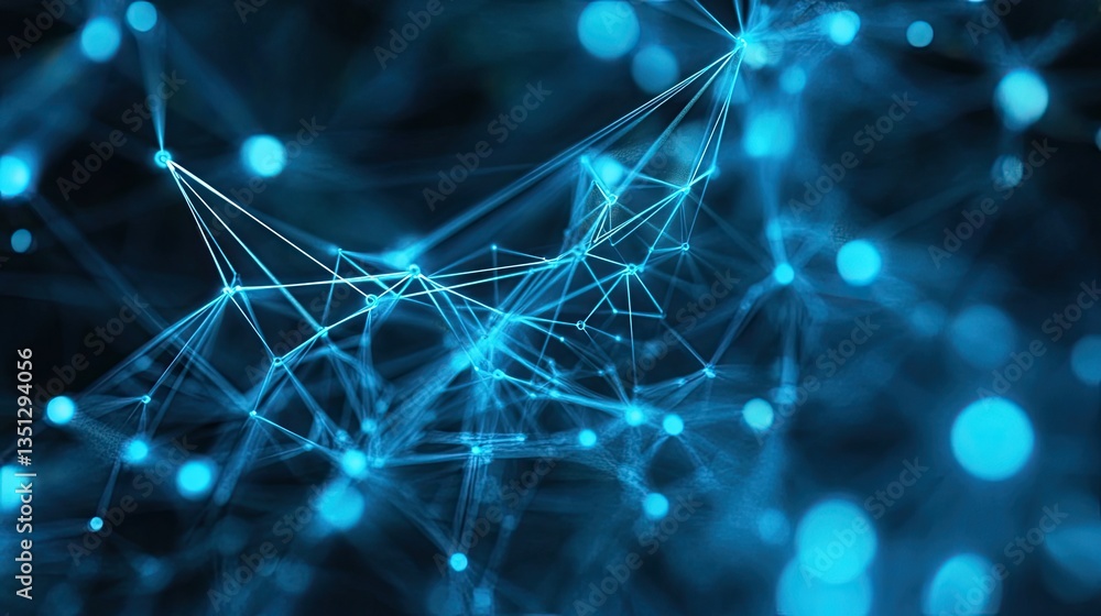 Poster abstract blue network connection with glowing dots and lines