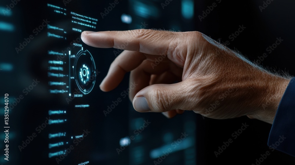 Aufkleber a hand is pointing at a screen with a blue circle on it