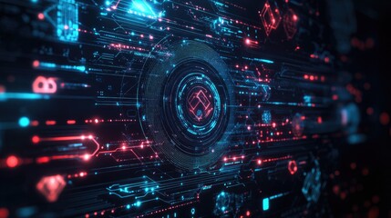 Futuristic Digital Technology Background in Vibrant Blue and Red