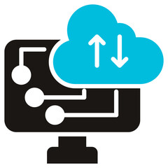 Cloud Computing Glyph Blue Grey Icon