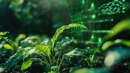 Green Plants with Data Overlay Symbolizing Agriculture Technology