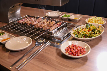 Chinese food. Grilled lamb skewers.