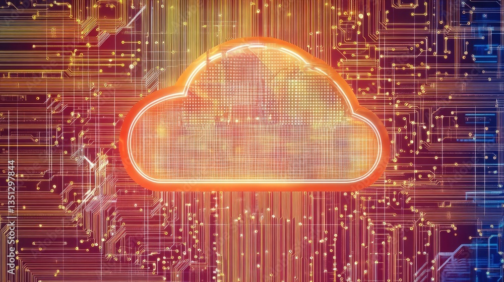 Poster abstract representation of cloud computing with vibrant colors and digital patterns, symbolizing dat