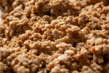 A closeup view of plant-based ground beef.