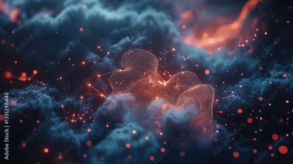 Aufkleber abstract visualization of glowing particles and clouds, creating a mystical atmosphere with vibrant 