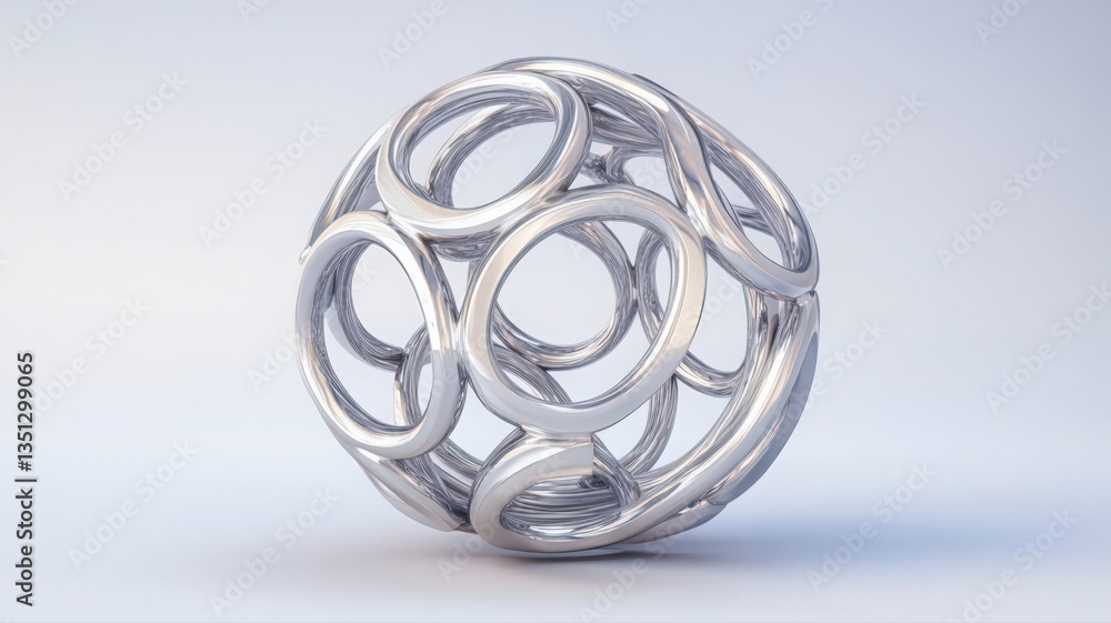 Aufkleber abstract silver sphere with interconnected circular loops 3d render