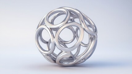 Abstract Silver Sphere with Interconnected Circular Loops 3D Render