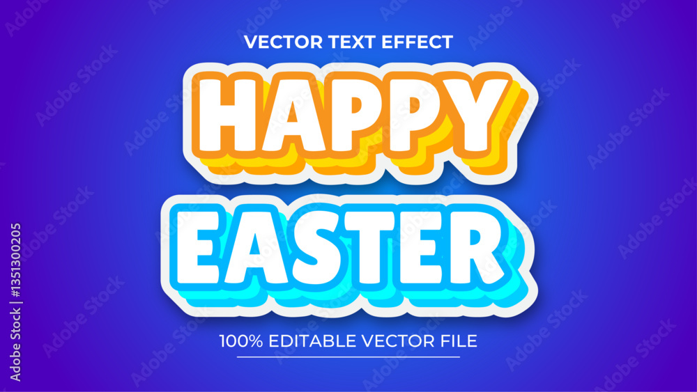 Aufkleber happy easter day 3d editable vector text effect with color style