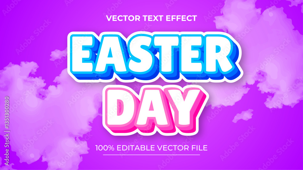 Poster happy easter day 3d editable vector text effect with color style