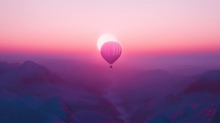 Fototapeta premium Hot air balloon sunset mountainscape
