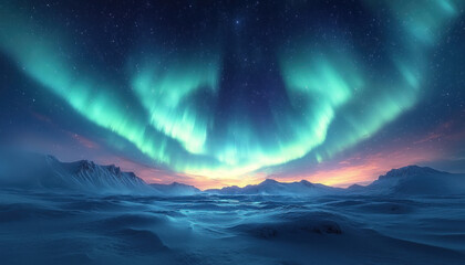Naklejka premium A mesmerizing aurora display dances across the night sky