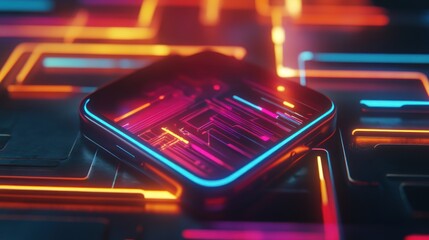 Neon Circuit Board Tech Glow Abstract