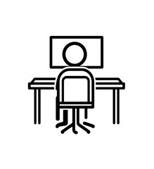 Fototapeta premium Simple line vector icon of a person sitting at a desk, working on a computer