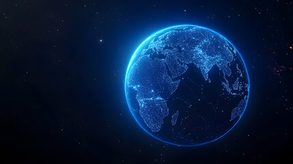 Naklejka premium Global network connections, Earth at night, digital world, space background, technology concept