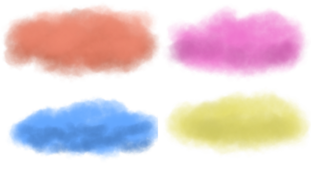 A whimsical set of multicolored clouds in soft pastel and vibrant hues, designed in PNG format with a transparent background for versatile and creative use.