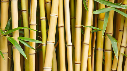 Obraz premium Golden bamboo forest background, lush green leaves, natural texture, ideal for design