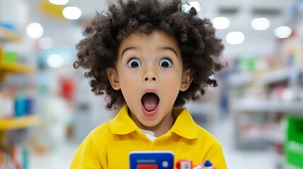 Amazed Child  Big Eyes  Surprise  Kid in Toy Store